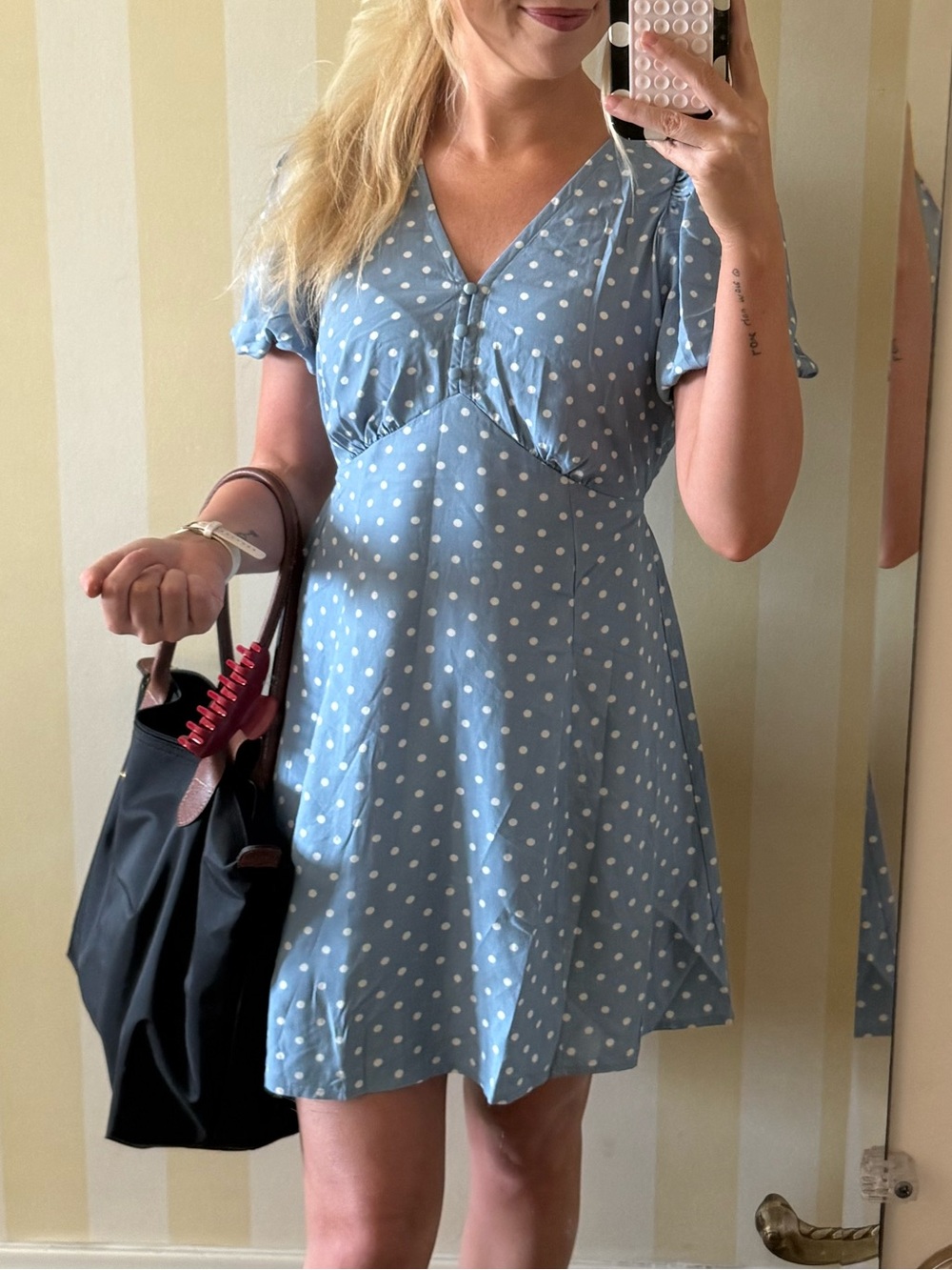 GAP Light Blue Polka Dot V-Neck Mini Dress